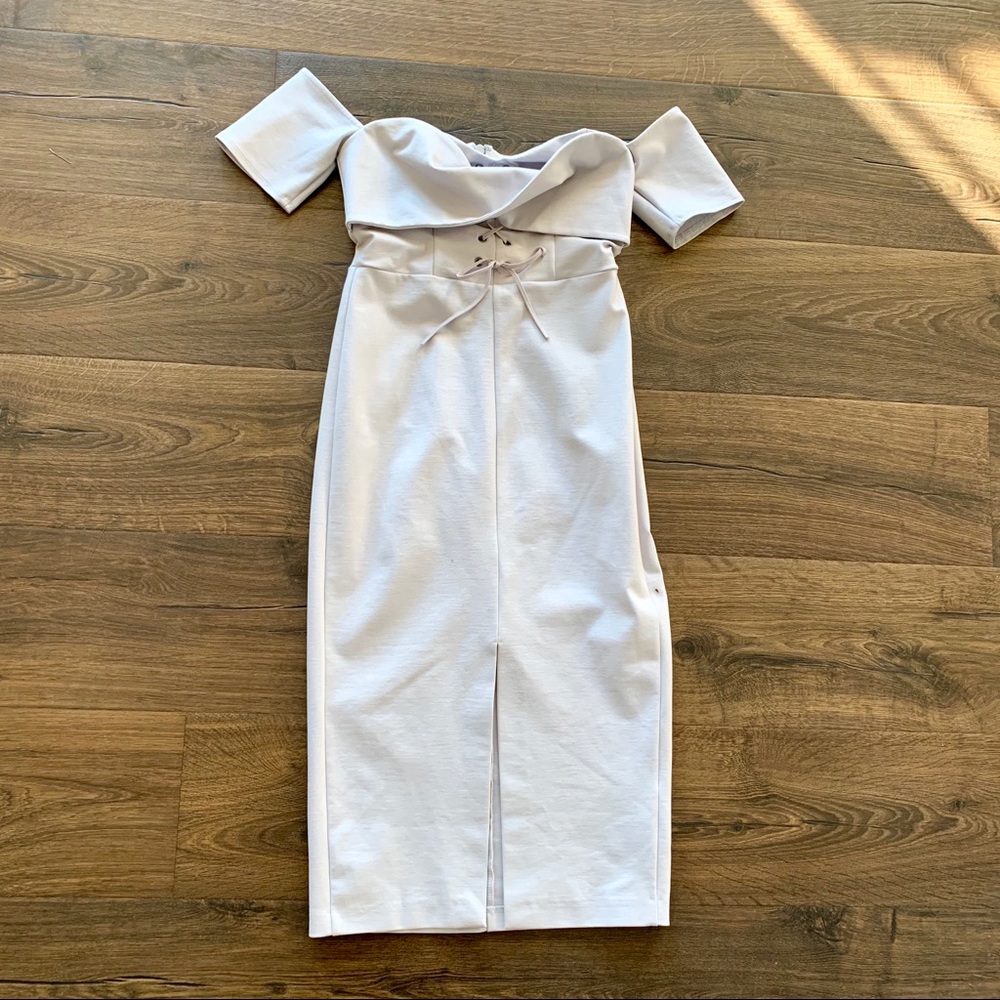 Topshop Gray Off the Shoulder Sheath Dress